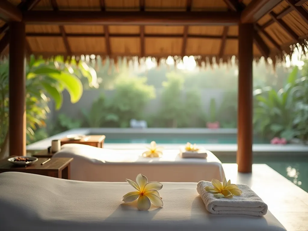 Couple dinner set beside a clifftop pool in Uluwatu at sunset